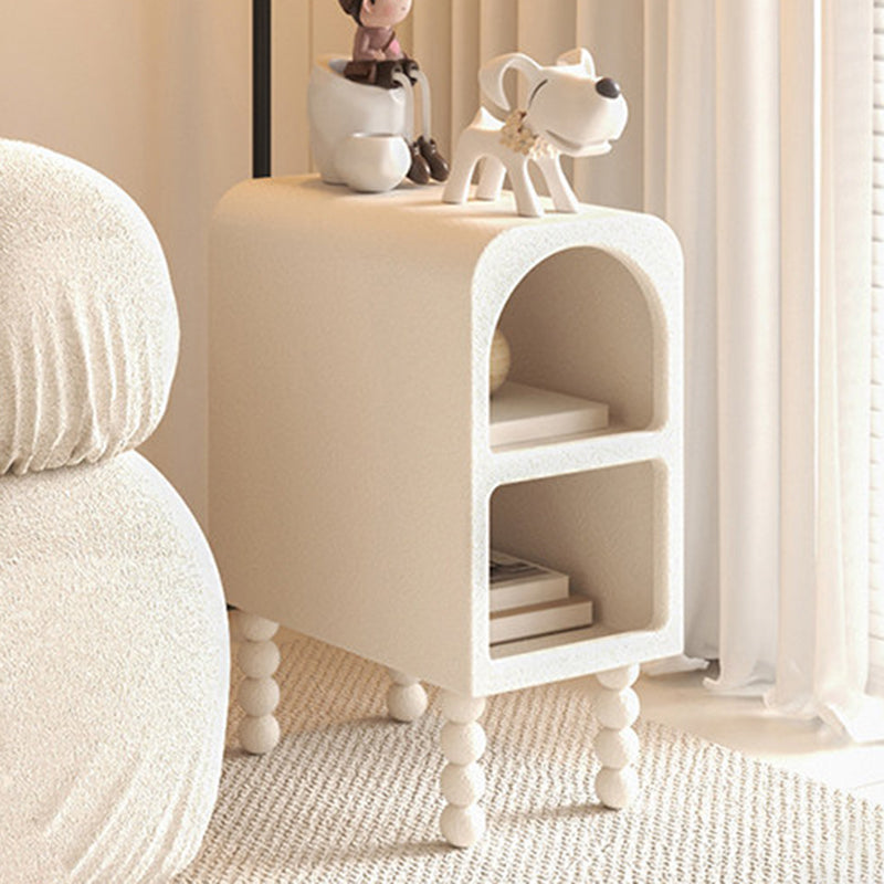Contemporary Nordic Narrow Arched Particle Spray Painting Fiberboard Hollowed-Out Nightstand 2-Tier For Bedroom