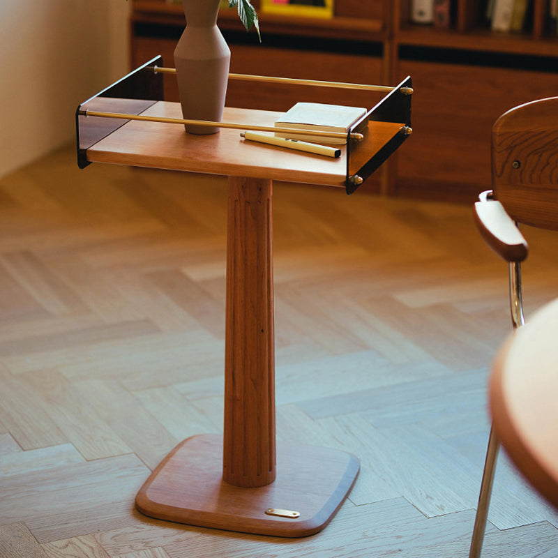Contemporary Retro Rectangular Column Rubberwood Acrylic Side Table 1-Layer For Living Room & Bedroom