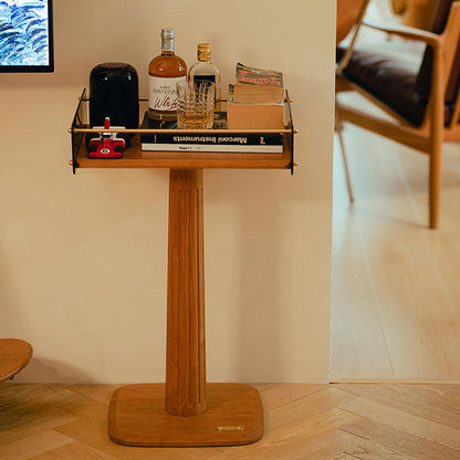 Contemporary Retro Rectangular Column Rubberwood Acrylic Side Table 1-Layer For Living Room & Bedroom