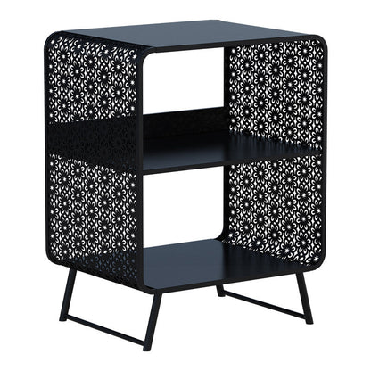 Contemporary Industrial Rounded Rectangle Iron Lightweight Hollowed-Out Petal Pattern End Table 2-Tier For Living Room