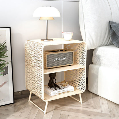 Contemporary Industrial Rounded Rectangle Iron Lightweight Hollowed-Out Petal Pattern End Table 2-Tier For Living Room