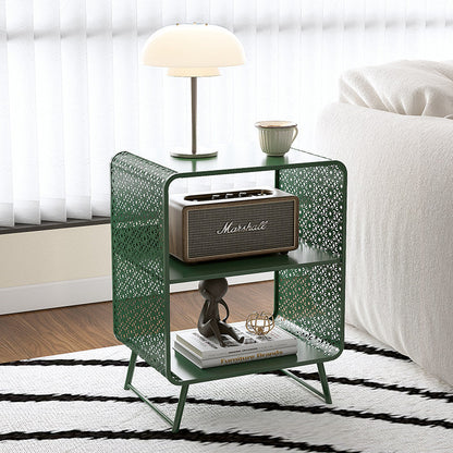 Contemporary Industrial Rounded Rectangle Iron Lightweight Hollowed-Out Petal Pattern End Table 2-Tier For Living Room