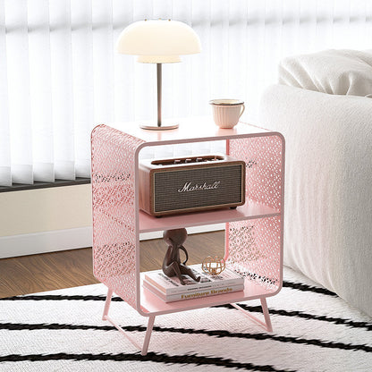Contemporary Industrial Rounded Rectangle Iron Lightweight Hollowed-Out Petal Pattern End Table 2-Tier For Living Room