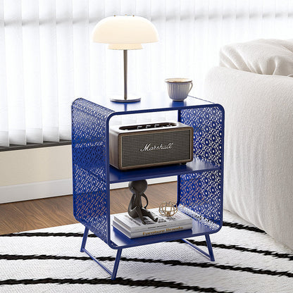Contemporary Industrial Rounded Rectangle Iron Lightweight Hollowed-Out Petal Pattern End Table 2-Tier For Living Room