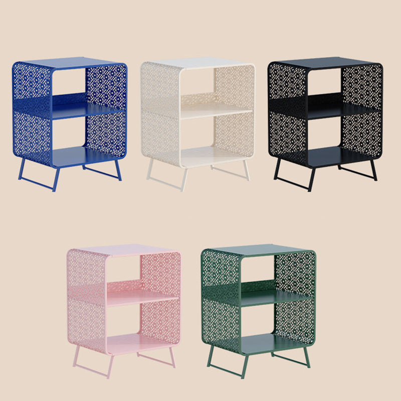 Contemporary Industrial Rounded Rectangle Iron Lightweight Hollowed-Out Petal Pattern End Table 2-Tier For Living Room