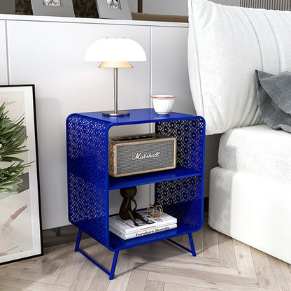 Contemporary Industrial Rounded Rectangle Iron Lightweight Hollowed-Out Petal Pattern End Table 2-Tier For Living Room