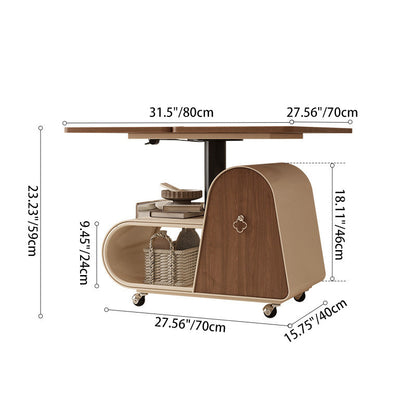 Traditional French Curved Rectangular Rubberwood Carbon Steel Movable Extendable Coffee Table 1-Drawer For Living Room