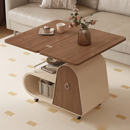Traditional French Curved Rectangular Rubberwood Carbon Steel Movable Extendable Coffee Table 1-Drawer For Living Room