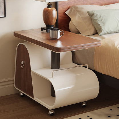 Traditional French Curved Rectangular Rubberwood Carbon Steel Movable Extendable Coffee Table 1-Drawer For Living Room
