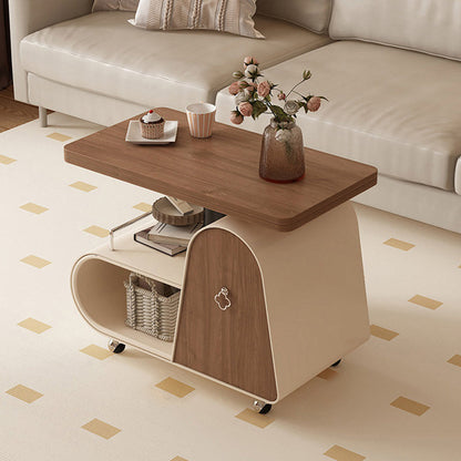 Traditional French Curved Rectangular Rubberwood Carbon Steel Movable Extendable Coffee Table 1-Drawer For Living Room