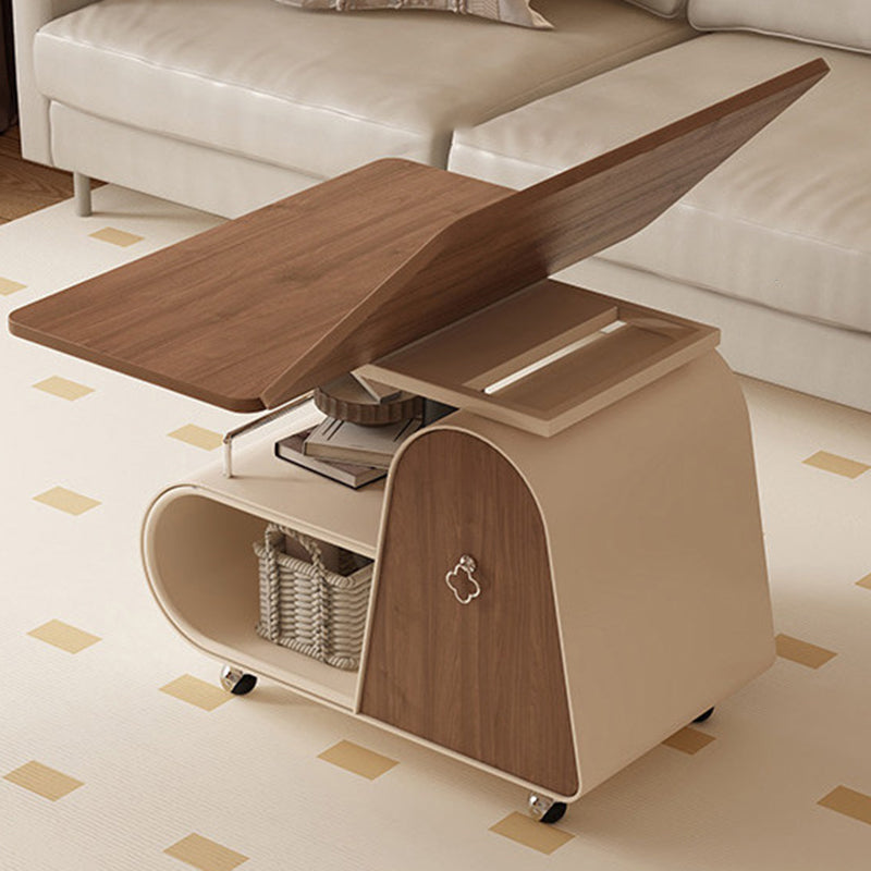 Traditional French Curved Rectangular Rubberwood Carbon Steel Movable Extendable Coffee Table 1-Drawer For Living Room