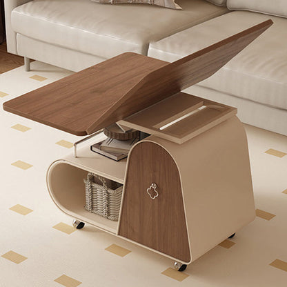 Traditional French Curved Rectangular Rubberwood Carbon Steel Movable Extendable Coffee Table 1-Drawer For Living Room