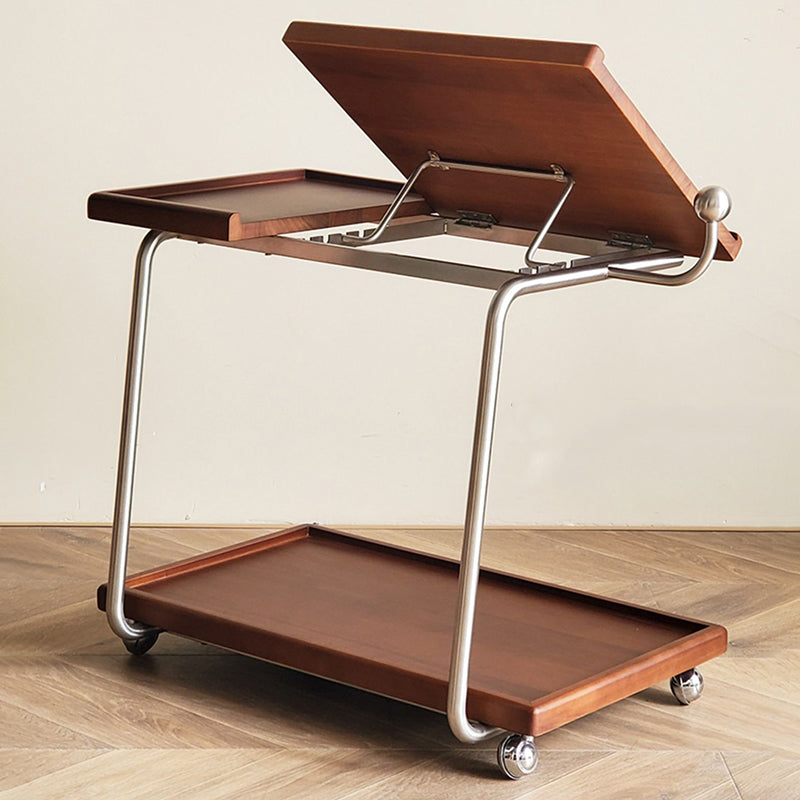 Contemporary Retro Rectangular Rubberwood Iron Movable Adjustable End Table 2-Tier For Living Room