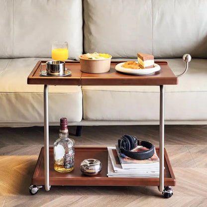 Contemporary Retro Rectangular Rubberwood Iron Movable Adjustable End Table 2-Tier For Living Room