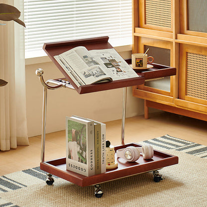 Contemporary Retro Rectangular Rubberwood Iron Movable Adjustable End Table 2-Tier For Living Room