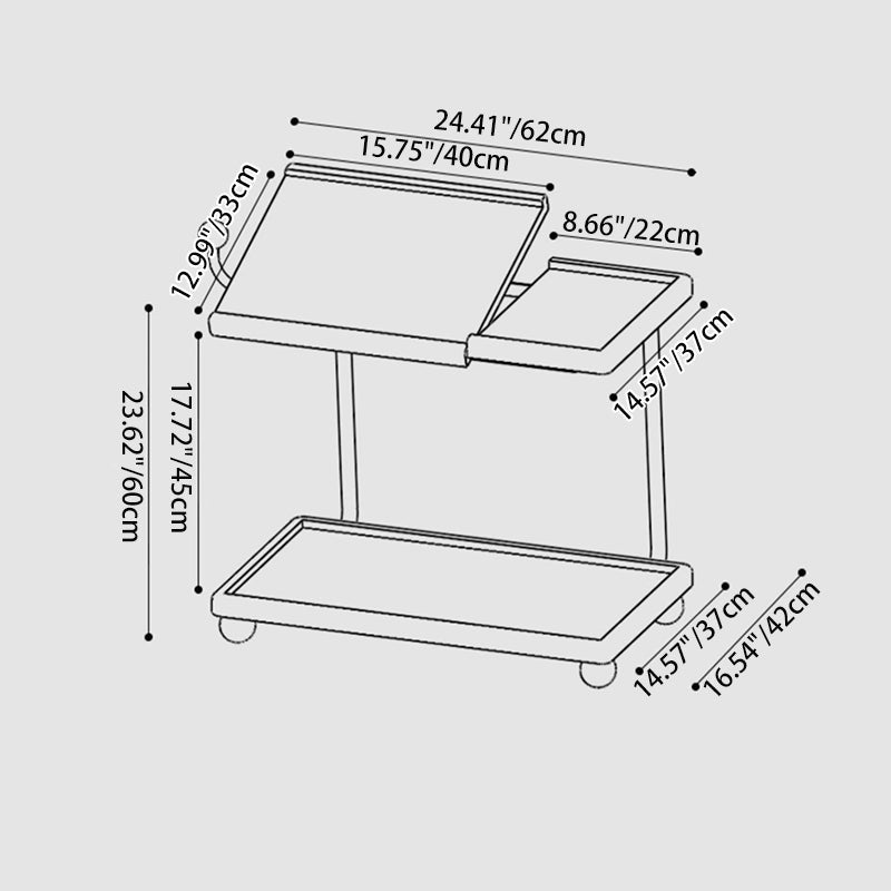 Contemporary Retro Rectangular Rubberwood Iron Movable Adjustable End Table 2-Tier For Living Room