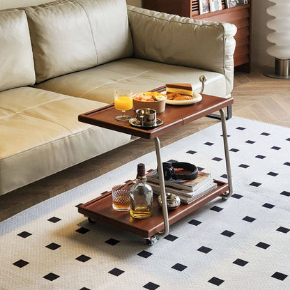 Contemporary Retro Rectangular Rubberwood Iron Movable Adjustable End Table 2-Tier For Living Room