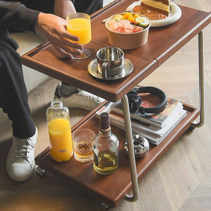 Contemporary Retro Rectangular Rubberwood Iron Movable Adjustable End Table 2-Tier For Living Room