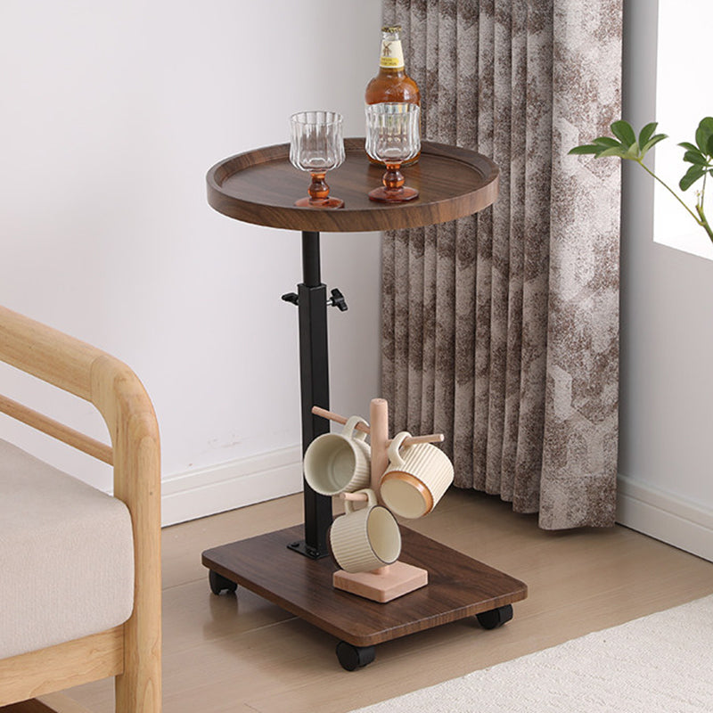 Modern Minimalist MDF Carbon Steel Rectangular & Round Movable Liftable Side Table 2-Tier For Living Room