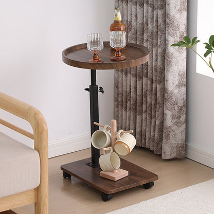 Modern Minimalist MDF Carbon Steel Rectangular & Round Movable Liftable Side Table 2-Tier For Living Room