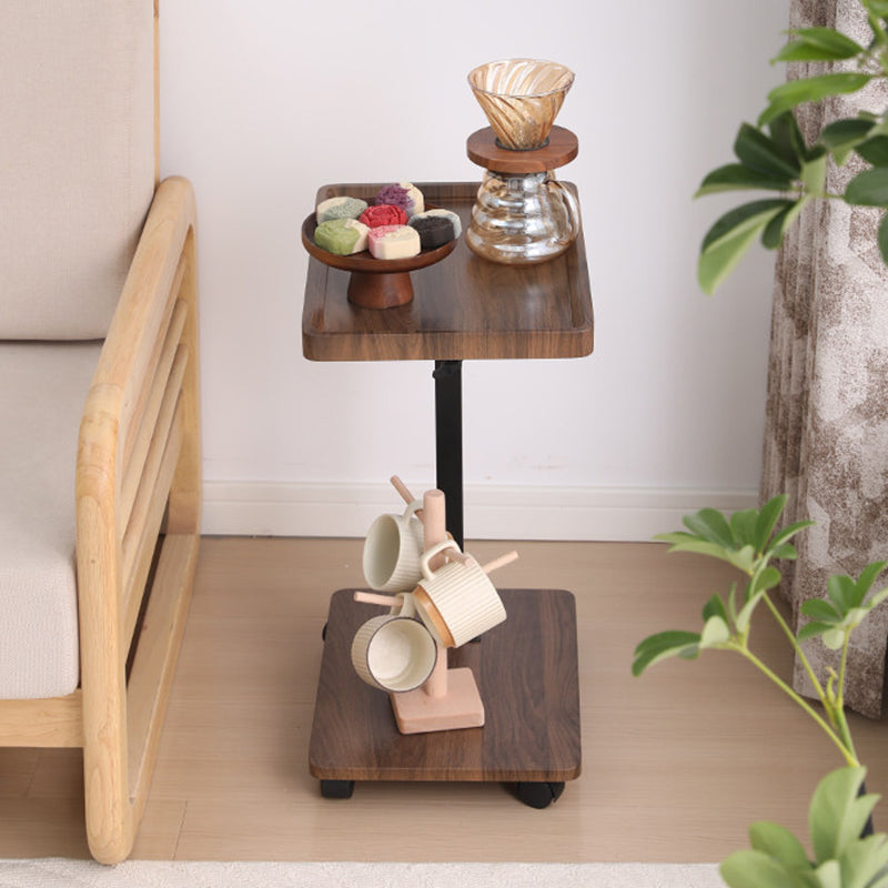 Modern Minimalist MDF Carbon Steel Rectangular & Round Movable Liftable Side Table 2-Tier For Living Room