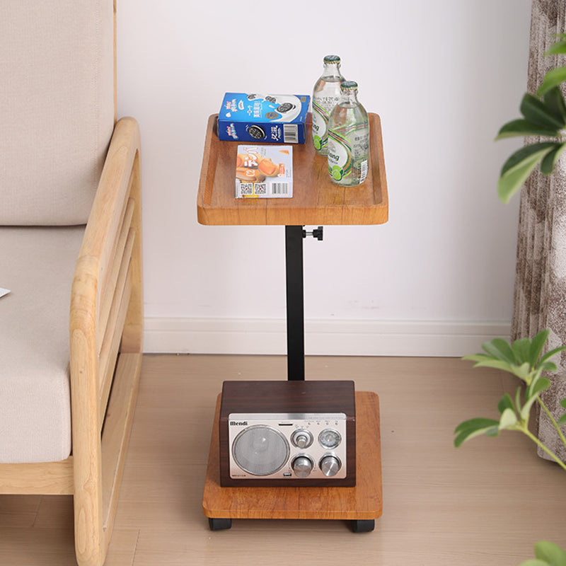 Modern Minimalist MDF Carbon Steel Rectangular & Round Movable Liftable Side Table 2-Tier For Living Room