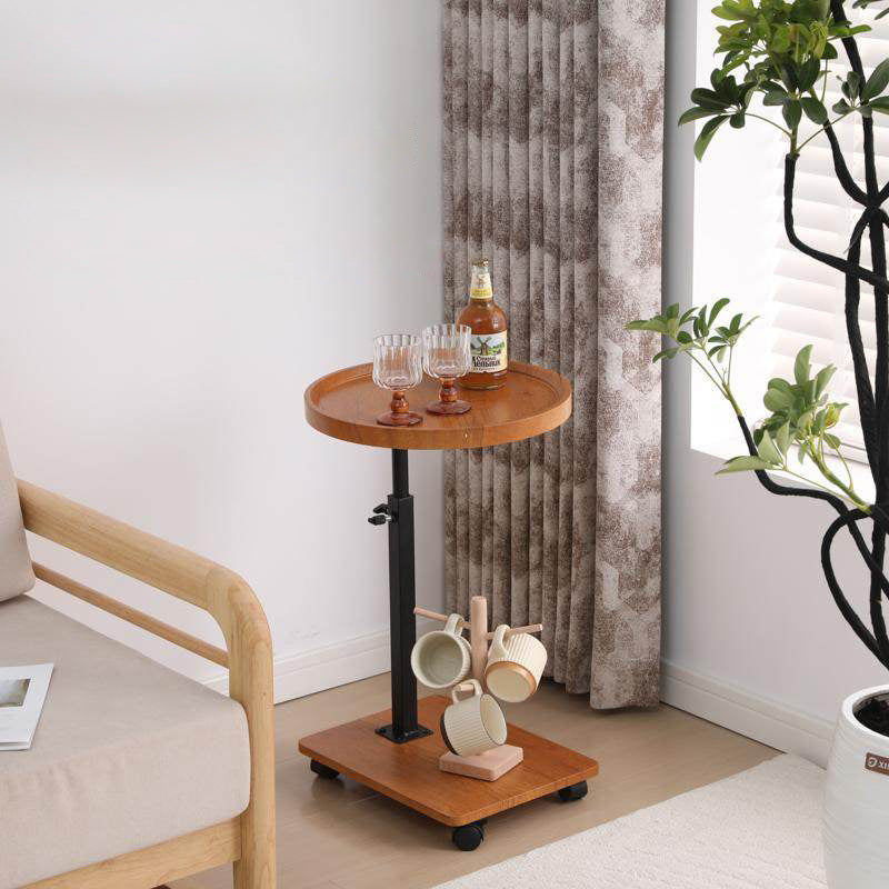 Modern Minimalist MDF Carbon Steel Rectangular & Round Movable Liftable Side Table 2-Tier For Living Room