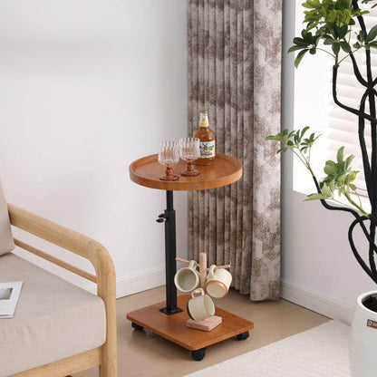 Modern Minimalist MDF Carbon Steel Rectangular & Round Movable Liftable Side Table 2-Tier For Living Room