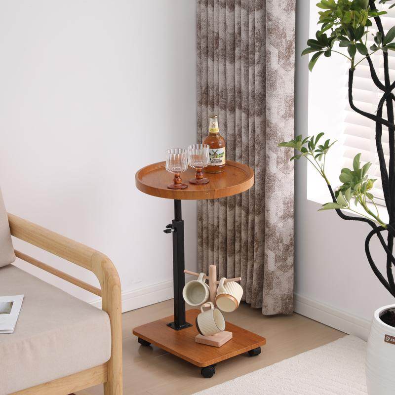 Modern Minimalist MDF Carbon Steel Rectangular & Round Movable Liftable Side Table 2-Tier For Living Room