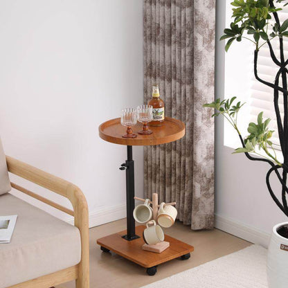 Modern Minimalist MDF Carbon Steel Rectangular & Round Movable Liftable Side Table 2-Tier For Living Room