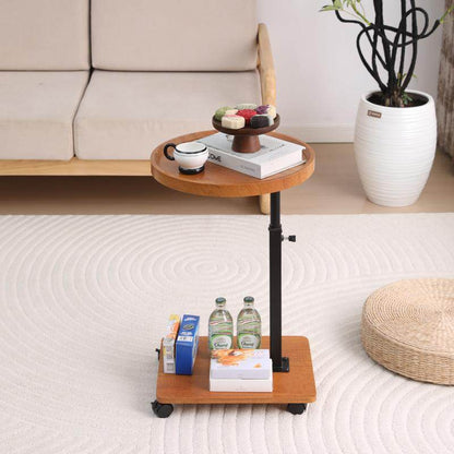 Modern Minimalist MDF Carbon Steel Rectangular & Round Movable Liftable Side Table 2-Tier For Living Room
