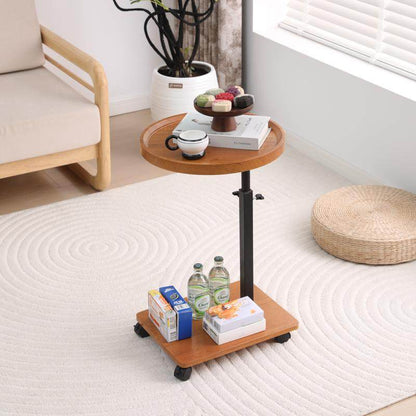 Modern Minimalist MDF Carbon Steel Rectangular & Round Movable Liftable Side Table 2-Tier For Living Room