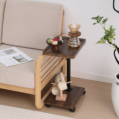 Modern Minimalist MDF Carbon Steel Rectangular & Round Movable Liftable Side Table 2-Tier For Living Room