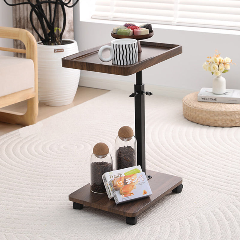 Modern Minimalist MDF Carbon Steel Rectangular & Round Movable Liftable Side Table 2-Tier For Living Room