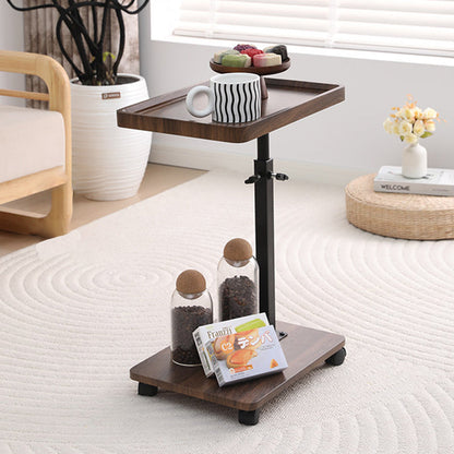 Modern Minimalist MDF Carbon Steel Rectangular & Round Movable Liftable Side Table 2-Tier For Living Room