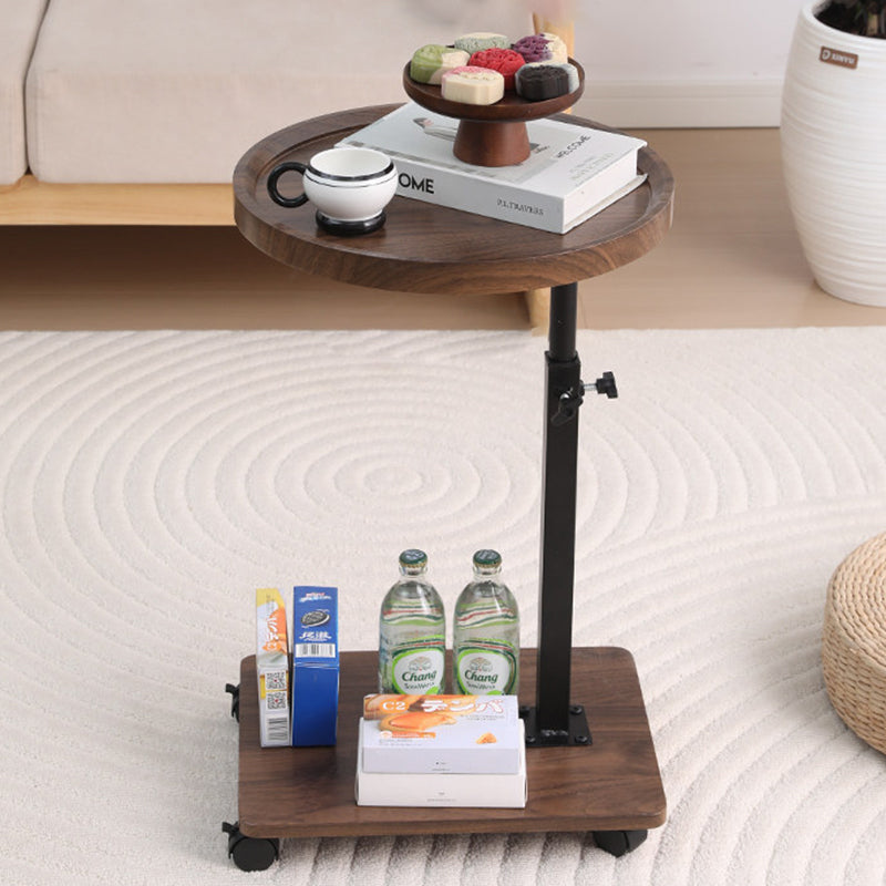 Modern Minimalist MDF Carbon Steel Rectangular & Round Movable Liftable Side Table 2-Tier For Living Room