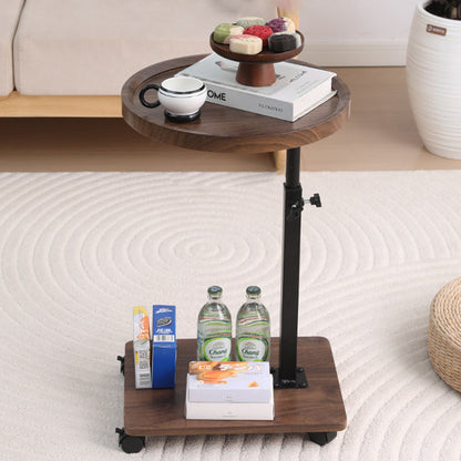 Modern Minimalist MDF Carbon Steel Rectangular & Round Movable Liftable Side Table 2-Tier For Living Room