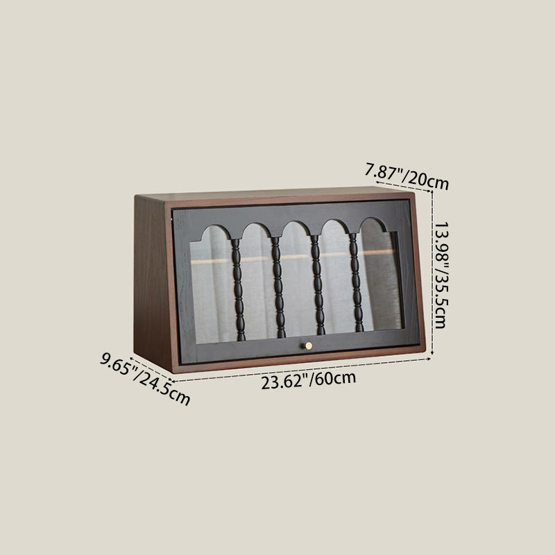 Traditional French Trapezoidal Ash Wood Glass Flip Cover Design Desk Storage Cabinet 2-Layer For Bedroom