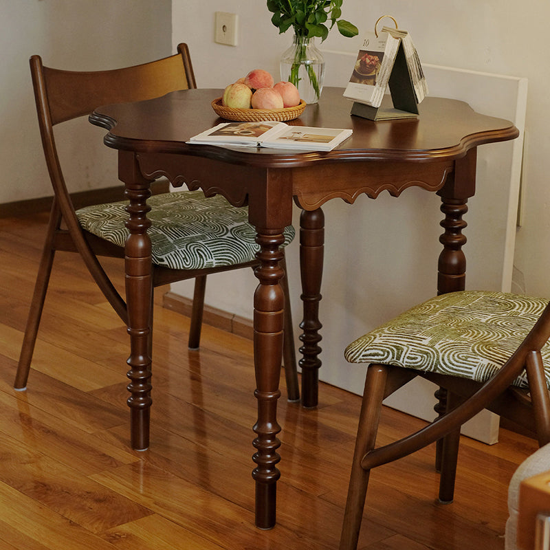 Traditional Vintage Round Wavy Edge Petal Rubberwood Dining Table 1-Tier For 2-4 Seats