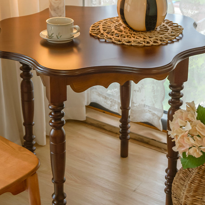 Traditional Vintage Round Wavy Edge Petal Rubberwood Dining Table 1-Tier For 2-4 Seats
