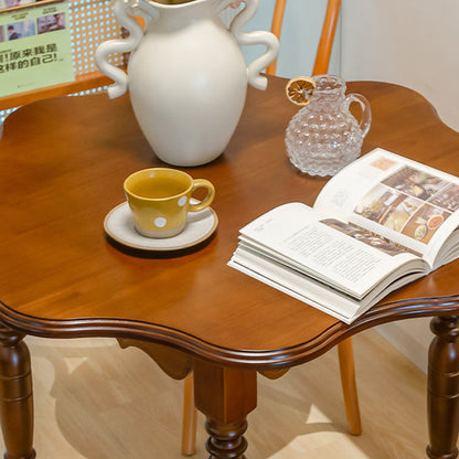 Traditional Vintage Round Wavy Edge Petal Rubberwood Dining Table 1-Tier For 2-4 Seats
