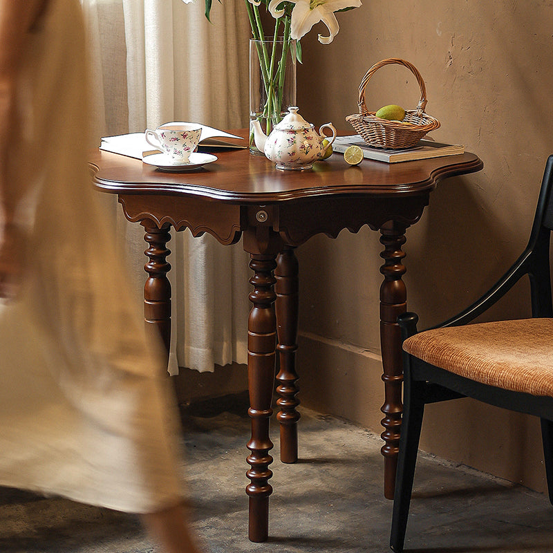 Traditional Vintage Round Wavy Edge Petal Rubberwood Dining Table 1-Tier For 2-4 Seats