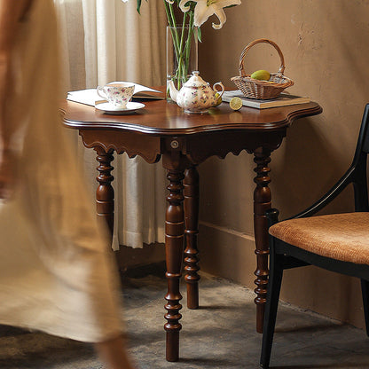Traditional Vintage Round Wavy Edge Petal Rubberwood Dining Table 1-Tier For 2-4 Seats
