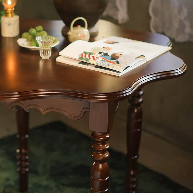 Traditional Vintage Round Wavy Edge Petal Rubberwood Dining Table 1-Tier For 2-4 Seats