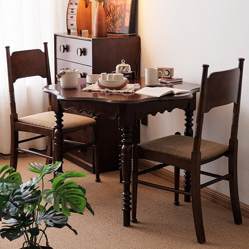Traditional Vintage Round Wavy Edge Petal Rubberwood Dining Table 1-Tier For 2-4 Seats