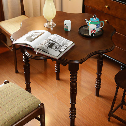 Traditional Vintage Round Wavy Edge Petal Rubberwood Dining Table 1-Tier For 2-4 Seats