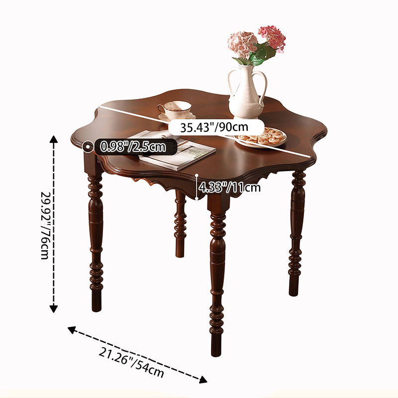 Traditional Vintage Round Wavy Edge Petal Rubberwood Dining Table 1-Tier For 2-4 Seats