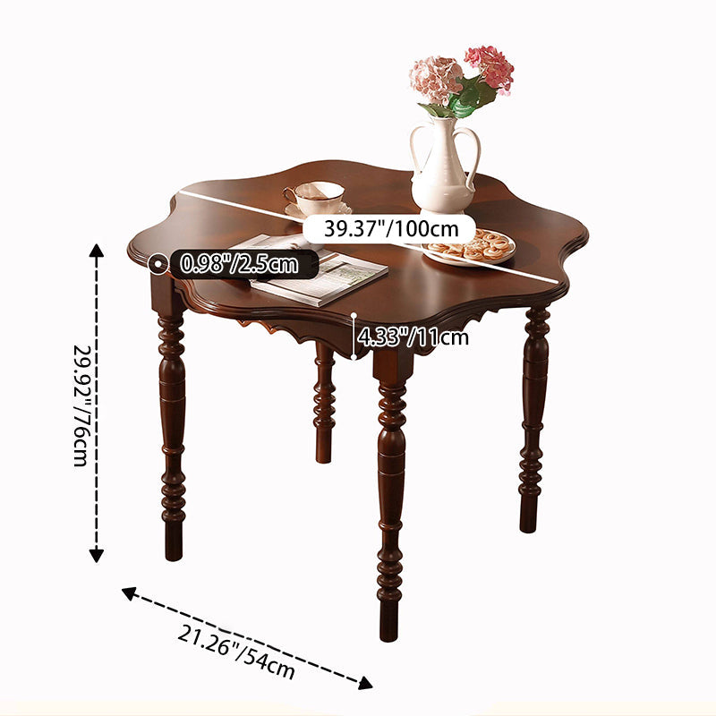 Traditional Vintage Round Wavy Edge Petal Rubberwood Dining Table 1-Tier For 2-4 Seats