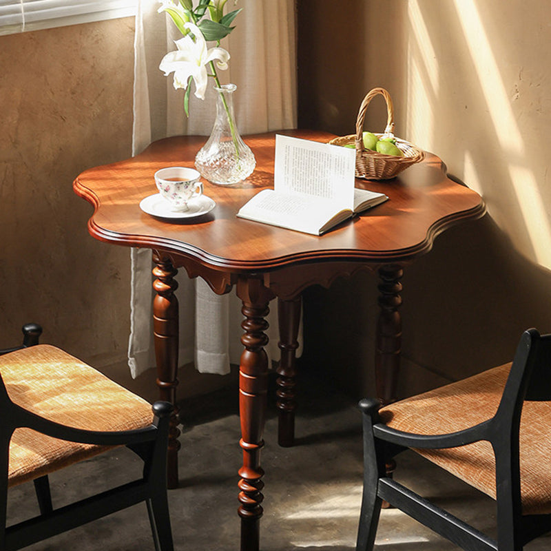 Traditional Vintage Round Wavy Edge Petal Rubberwood Dining Table 1-Tier For 2-4 Seats