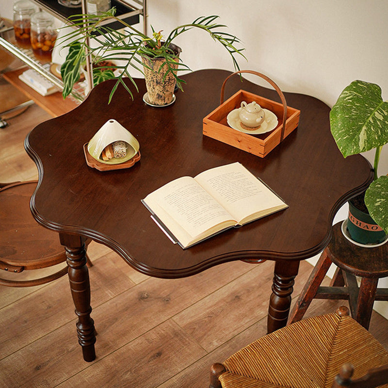 Traditional Vintage Round Wavy Edge Petal Rubberwood Dining Table 1-Tier For 2-4 Seats